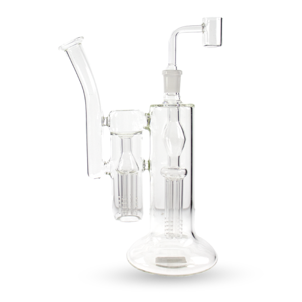 9 IN DUAL 4-ARM TREE PERCOLATOR RECYCLER CLEAR GLASS WATER PIPE